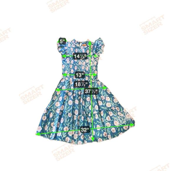 Oliphant smocked Cotton Floral Print Flutter Sleeve Dress sz xs Preppy blue pink - Picture 7 of 7